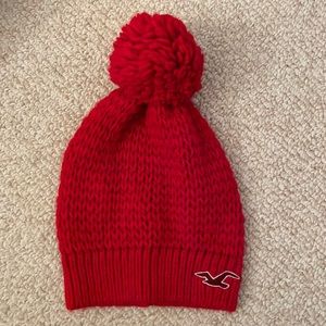 Hollister Red Beanie with PomPom - O/S